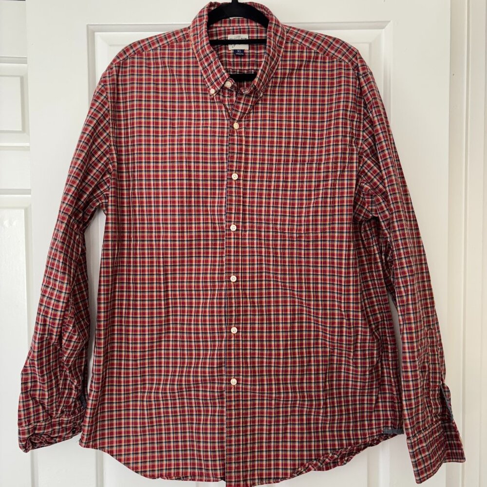 J.Crew Classic Fit Red Plaid Button Down Shirt - Size XL - 100% Cotton